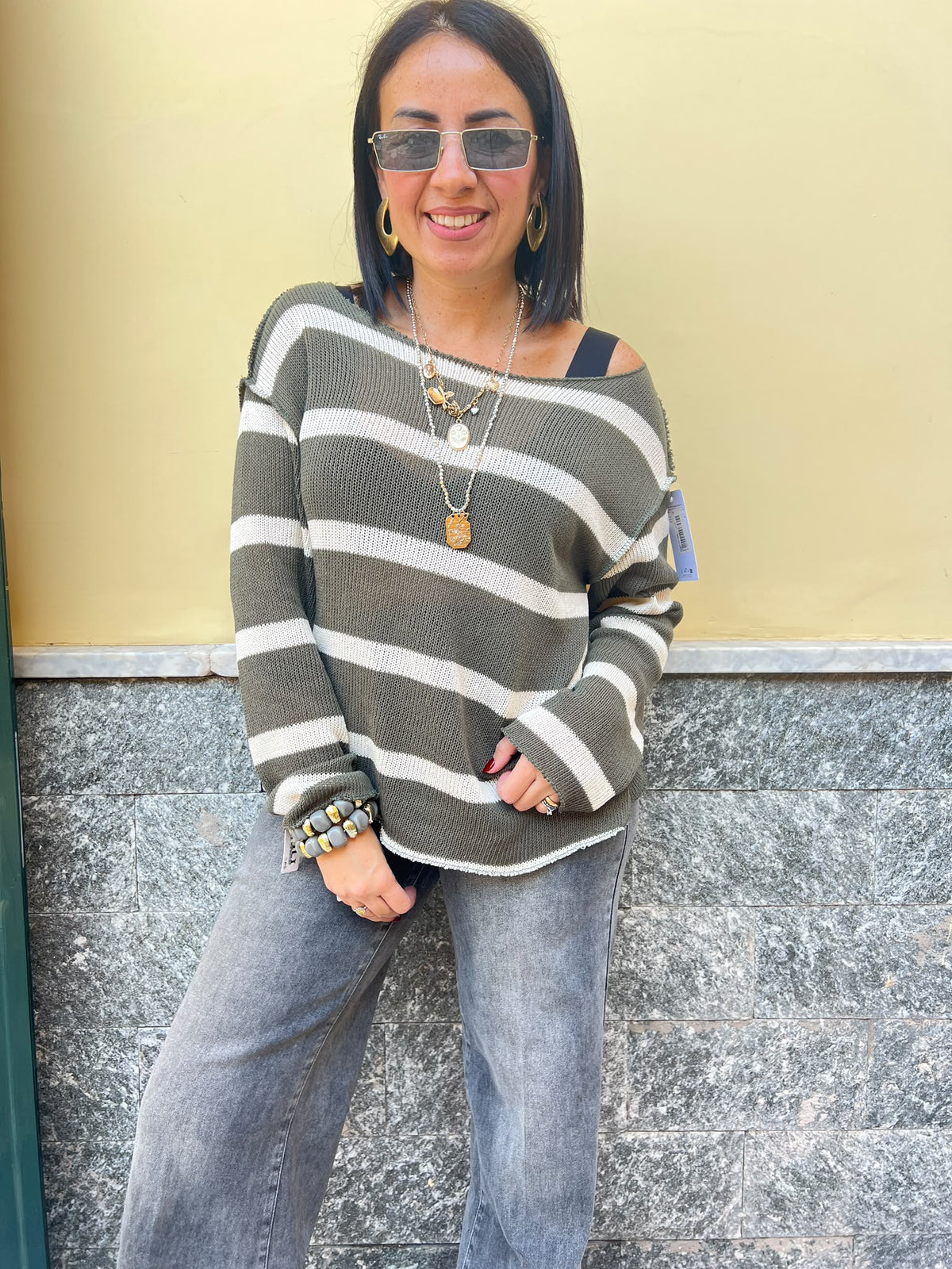 Maglia Filo righe Verde  7854