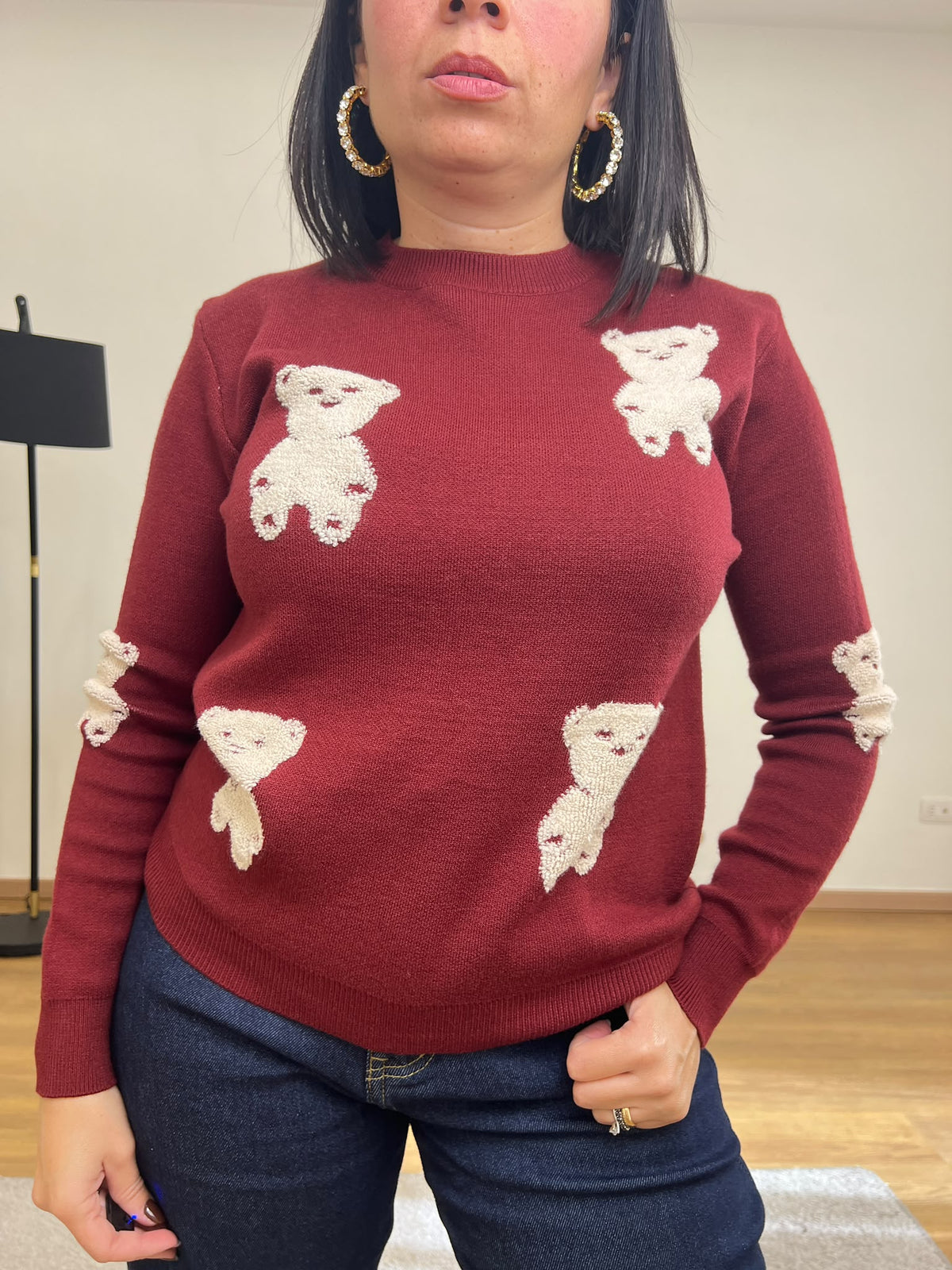 Pull teddy Bordeaux 72878