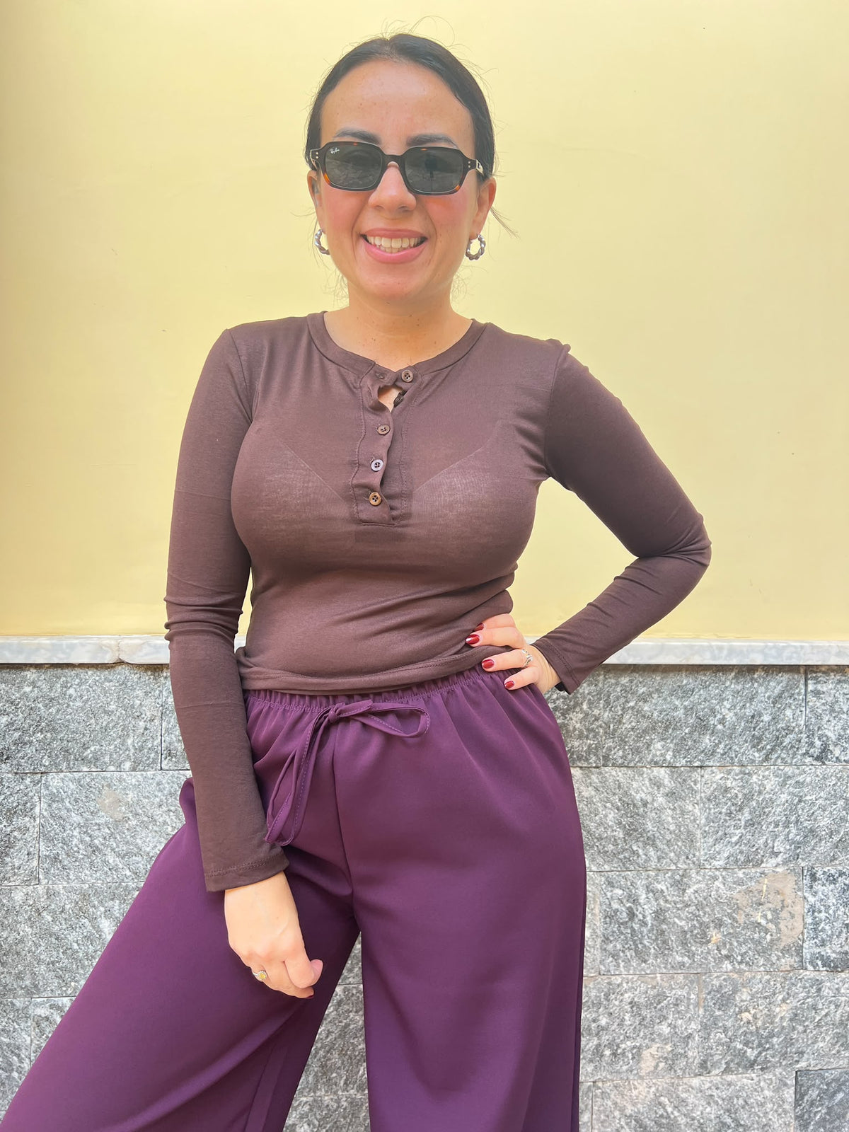 Maglia Slim Bottoncini Marrone