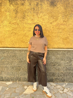 Pantaloni ecopelle Marrone 91098