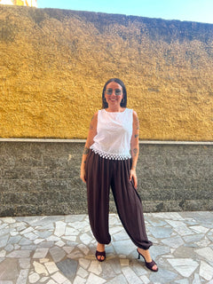 Pantaloni Elastico Alla Caviglia Marrone  55671