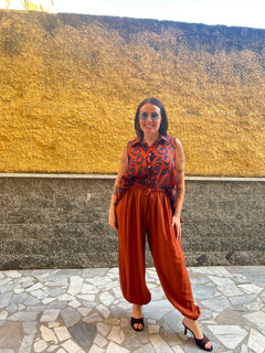 Pantaloni Elastico Alla Caviglia Mattone  55671